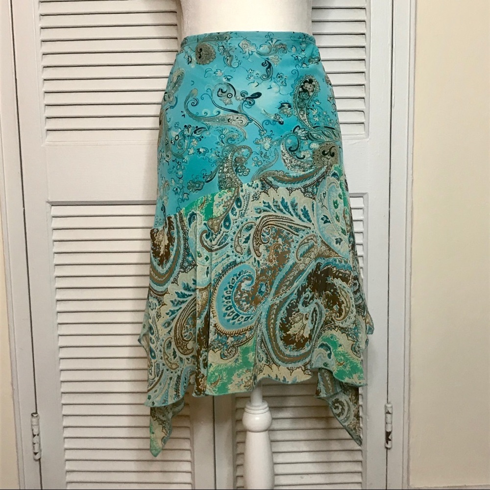 VNTG Blue Paisley Asymmetrical Handkerchief Skirt - Picture 5 of 6